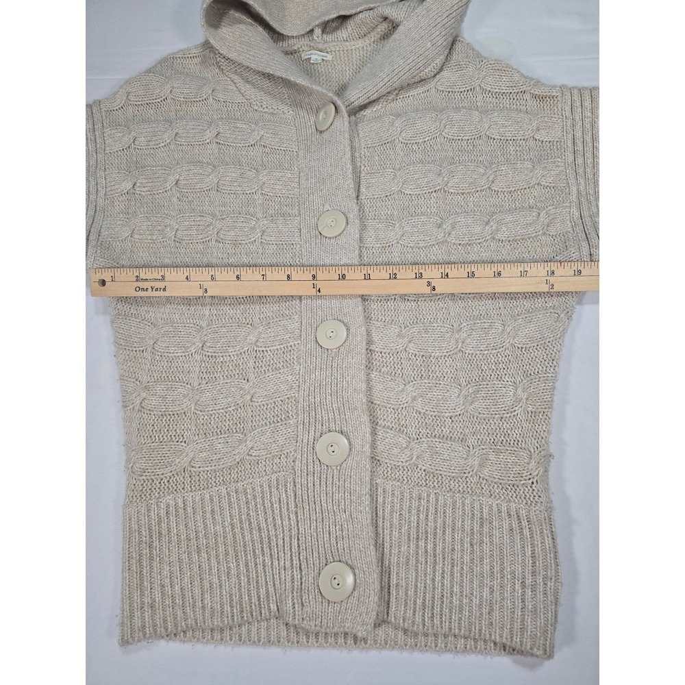 Vintage Y2K Maurices Womens Medium Beige Cable Knit Hooded Short Sleeve Cardigan - Picture 4 of 6
